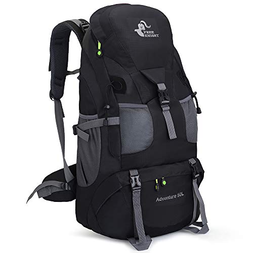 SaYoc 50 l wasserabweisender Wanderrucksack, leichter Outdoor-Sport, Tagesrucksack, Reisetasche für Camping, Klettern, Touren, großer Rucksack für Reisen, Schwarz - Kein Schuhfach von SaYoc