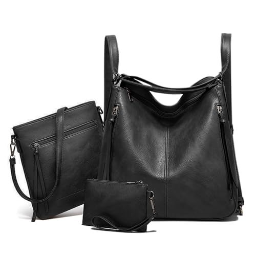 SaYoc Damen Mode Rucksack Geldbörsen Mehrzweck-Design Hobo Handtaschen und Crossbody Tasche 3pcs Geldbörse Set, Hobo Tasche Set, Schwarz von SaYoc