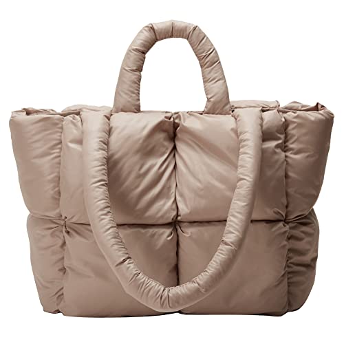 SaYoc Puffer Tote Bag für Frauen Gesteppte Puffy Handtasche Leichte Winter Daunen Baumwolle Gepolsterte Umhängetasche Daunenpolsterung Tragetasche, Puffer Bag, khaki von SaYoc