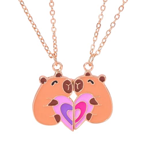 Best Friends Halskette für 2 Personen, Cartoon-Capybara mit Herz, Freundschaftsgeschenke für Frauen, Seelenschwestern, Medium, Zink, Zirkonia von Saalort