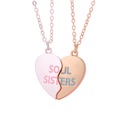Best Friends Halskette für 2 gravierte Soul Sisters Herzform Magnetanhänger 2 Stück Besties BFF Freundschaftsgeschenk, Zink, Zirkonia Best Friends Halskette für 2 gravierte Soul Sisters Herzform Magnetanhänger 2 Stück Besties BFF Freundschaftsgeschenk, Zink, Zirkonia von Saalort