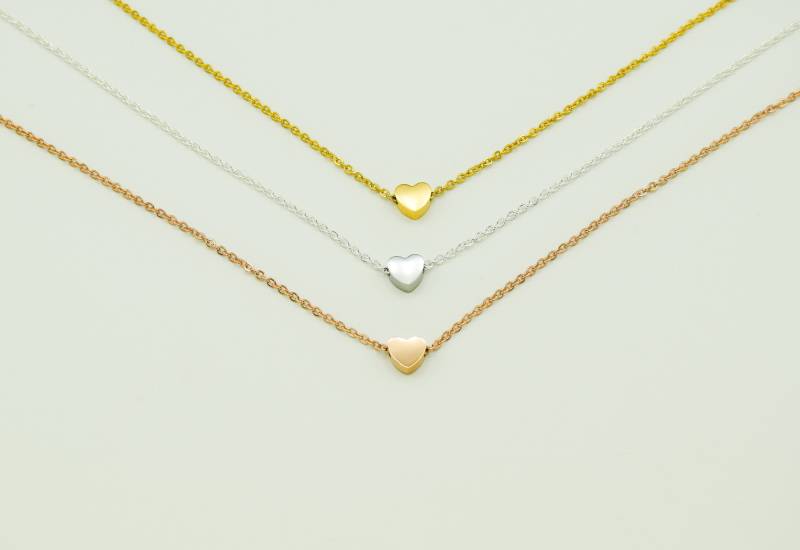 Winzige Herz Halskette, Brautjungfer Geschenk, Zierliche Rose Gold Silber Halsketten Winzige Herz Halskette, Brautjungfer Geschenk, Zierliche Rose Gold Silber Halsketten von SaashCo