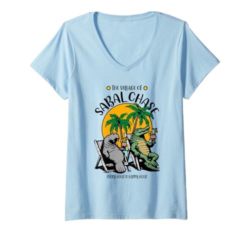 Damen The Village of Sabal Chase TV Seekuh Alligator-Design T-Shirt mit V-Ausschnitt Damen The Village of Sabal Chase TV Seekuh Alligator-Design T-Shirt mit V-Ausschnitt von Sabal Chase TV FL USA Designs and Souvenirs