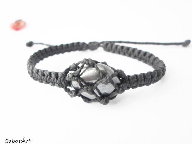 Hämatit Makramee Armband Silber Grauer Erdungsstein Schmuck Hämatit Makramee Armband Silber Grauer Erdungsstein Schmuck von Sabarart