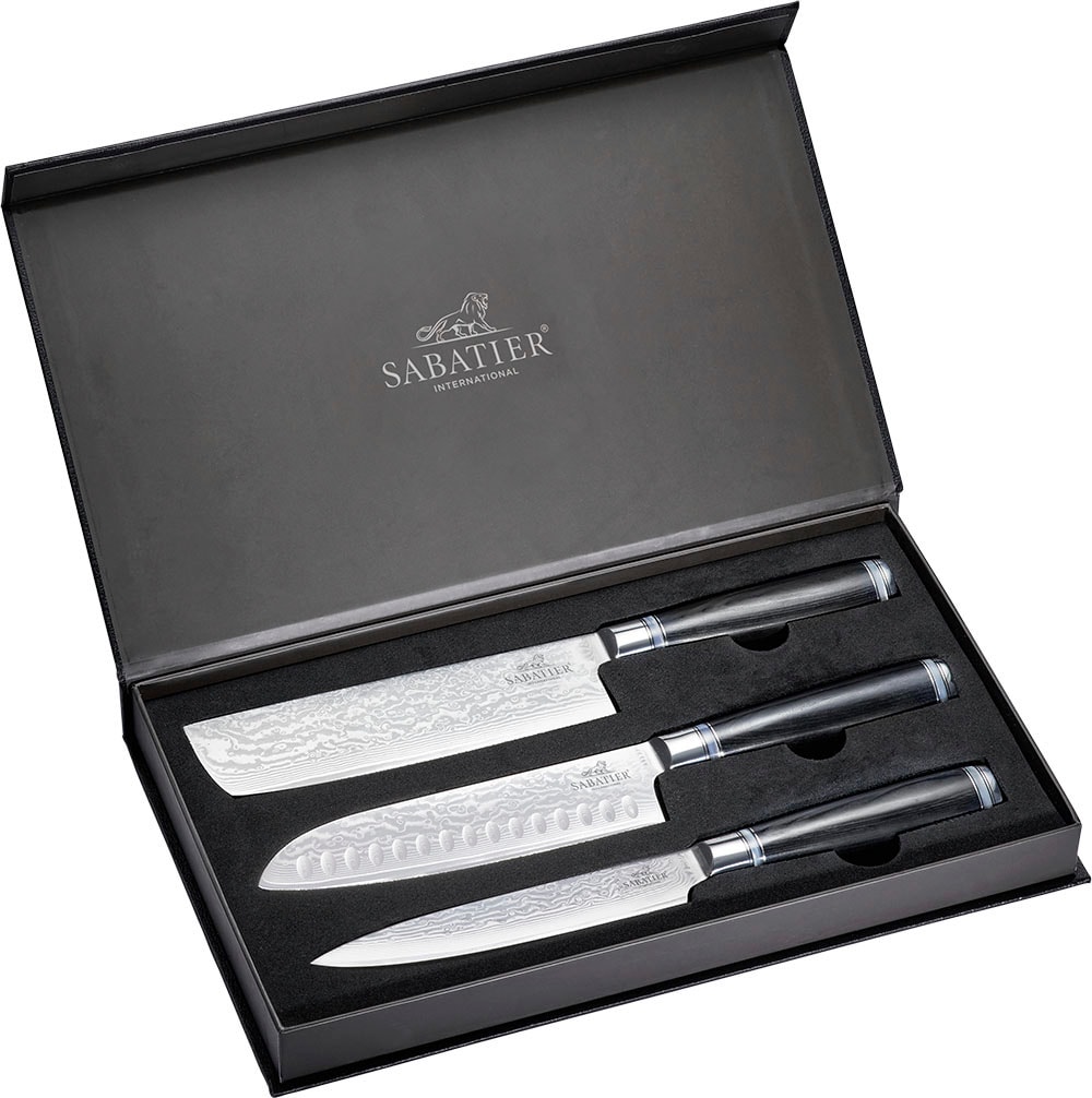 SABATIER International Messer-Set, (Set, 3 tlg., 1x Damast Santoku, 1x Damast Nakiri, 1x Damast Sashimi) von Sabatier International