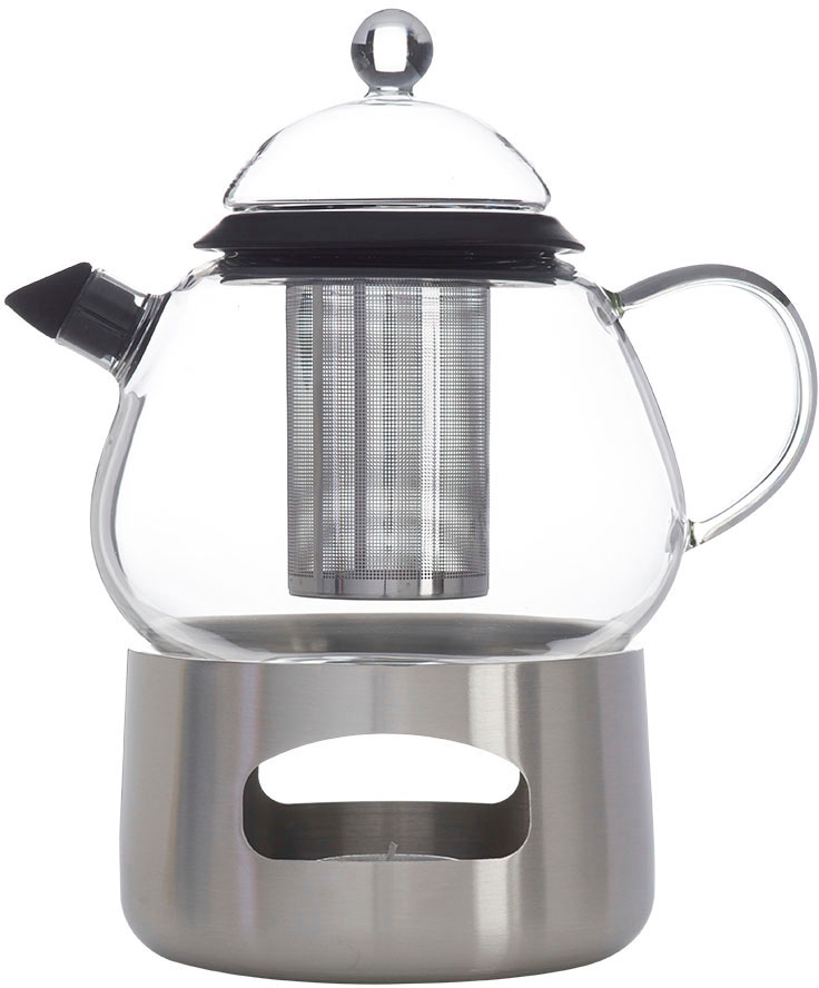 SABATIER International Teekanne "Brasserie" 1,2 l Set, 1x Teekanne;1x Glasdeckel;1x Edelstahl Sieb;1x Edelstahl Rechaud, 4 Stk. tlg. 1,2 L Fassungsvermögen, abnehmbares Sieb, inkl. Rechaud aus Edelstahl von Sabatier International