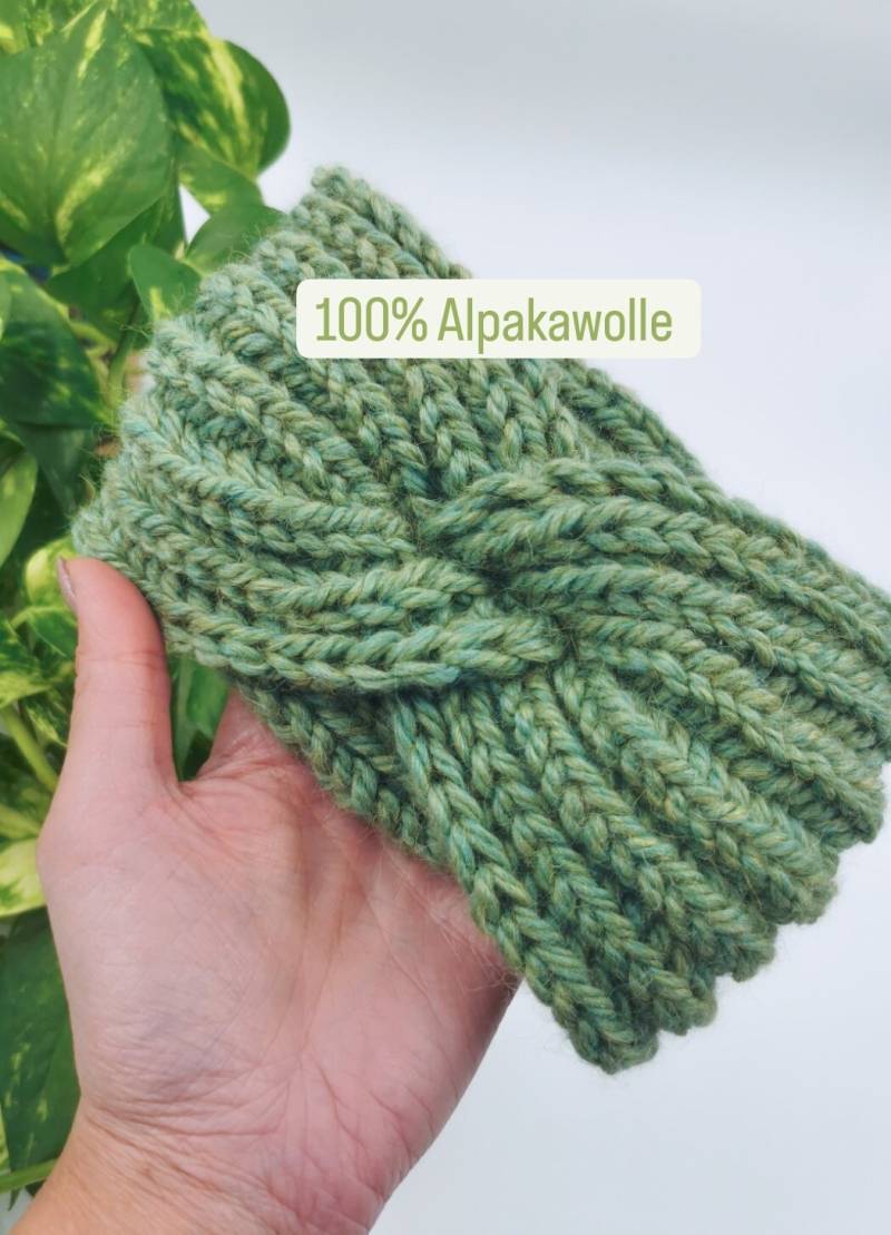 100% Alpaka Wolle Stirnband Handgestrickt in Lindgrün. Haarband. Tolles Geschenk. Kuschelig Warm. Mint. Altgrün. Hellgrün. Meliert von Sabbarazzi