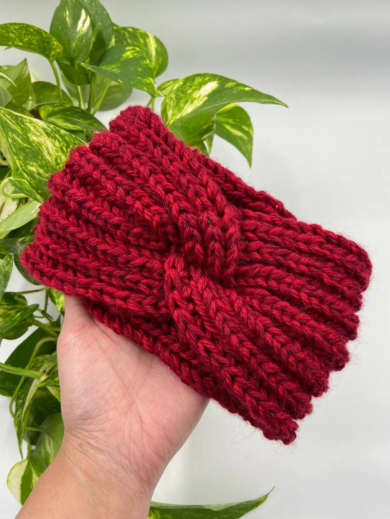 Alpaka Wolle Schurwolle Stirnband Handgestrickt in Bordeaux Rot, Haarband, Perfektes Geschenk von Sabbarazzi
