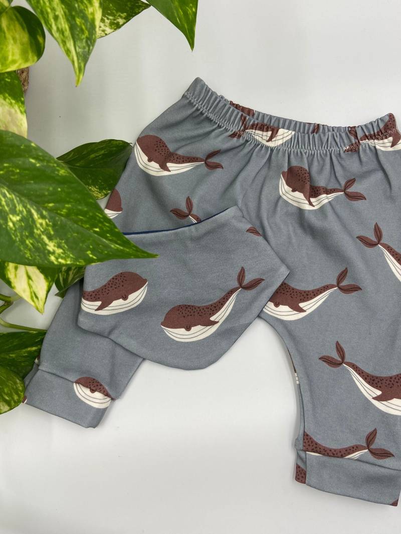 Babyset Halstuch Lätzchen Und Babyhose, Haremshose, Pumphose Größe 68, Geschenk Zur Geburt, Personalisiert. Motiv Wal von Sabbarazzi