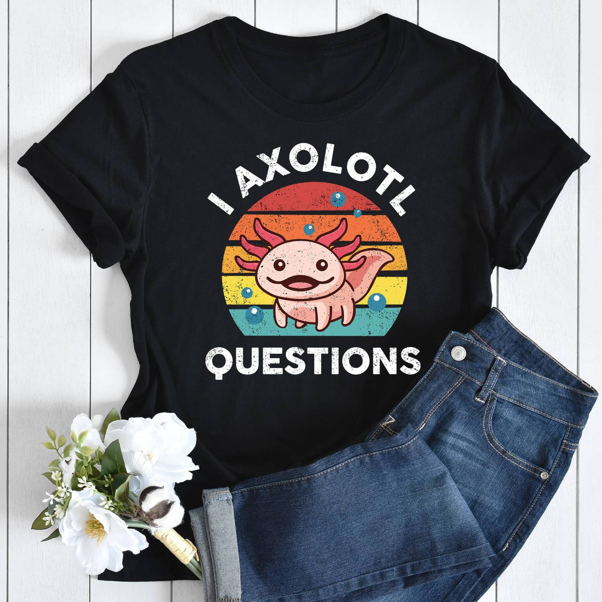 Ich Axolotl Fragen Shirt, Kinder Herren Damen Lustiges Süßes T-Shirt, Sie Sonnenuntergang Vintage Shirt von Sabinepana