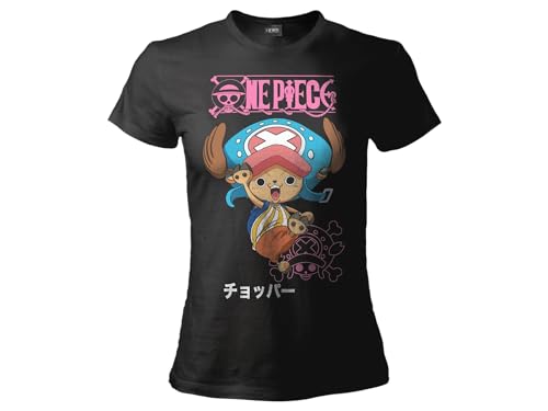 One Piece Tony Chopper T-Shirt Damen Strohhut Offizielles T-Shirt mit Frontdruck., Schwarz , X-Small von Sabor srl