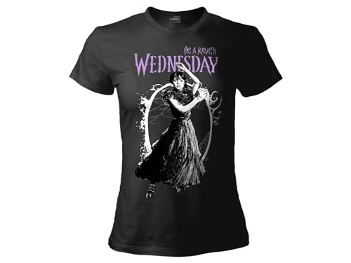 Sabor srl T-Shirt Mittwoch Be a Raven. T-Shirt Wednesday Familie Addams. Damen-T-Shirt aus Baumwolle., Schwarz , S von Sabor srl