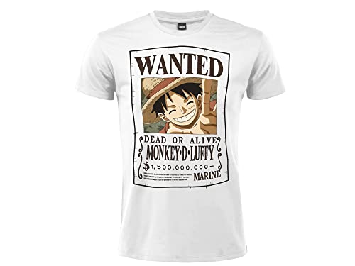 T-Shirt One Piece Strohhut Wanted Modell gesucht Monkey D. Luffy Baumwolle Unisex Weiß Erwachsene Jungen, Weiß, Medium von Sabor srl