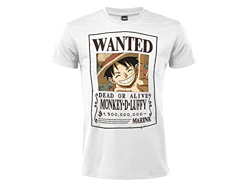 T-Shirt One Piece Strohhut Wanted Modell gesucht Monkey D. Luffy Baumwolle Unisex Weiß Erwachsene Jungen, Weiß, XL von Sabor srl