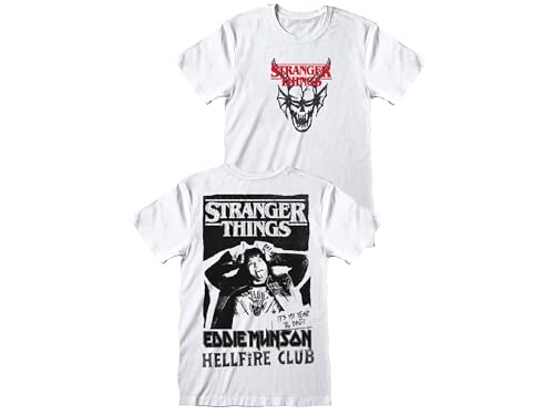 T-Shirt Stranger Things Eddie Munson Hellfire Club T-Shirt Doppeldruck Unisex Erwachsene, Elfenbein, XL von Sabor