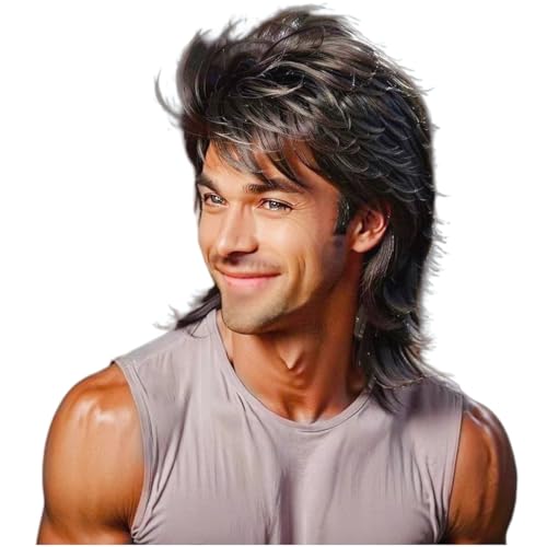 Braune Vokuhila Perücke 80er 70er Jahre Disco Party Männer Perücke Lange Locken Perücken für Männer Hippie Rocking 80er Jahre Them Party Cosplay Kostüm Canival Hitzebeständige Haarperücken von Sabosi