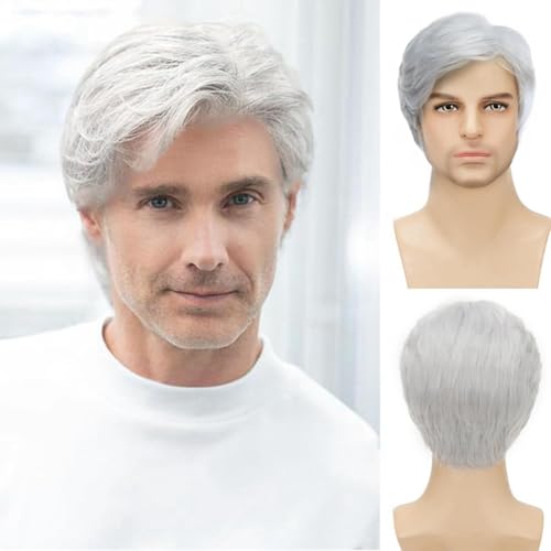 Herren Perücke weiß Natürlich Perrücke Kurz Gerade Layered Zweifarbig Gemischt Wig für Cosplay Herren Perücke weiß Natürlich Perrücke Kurz Gerade Layered Zweifarbig Gemischt Wig für Cosplay von Sabosi