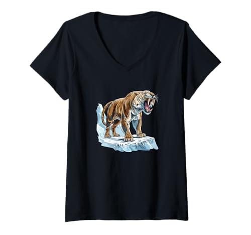 Damen Säbelzahntiger für einen furchtlosen und lässigen Look T-Shirt mit V-Ausschnitt Damen Säbelzahntiger für einen furchtlosen und lässigen Look T-Shirt mit V-Ausschnitt von Sabre Toothed Tiger