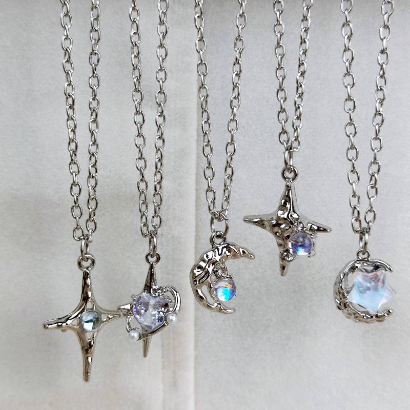 Blue Star Y2K Necklace, Moon Gradient Pendant Punk Adjustable 2000S Silver Necklaces von SabriKsa