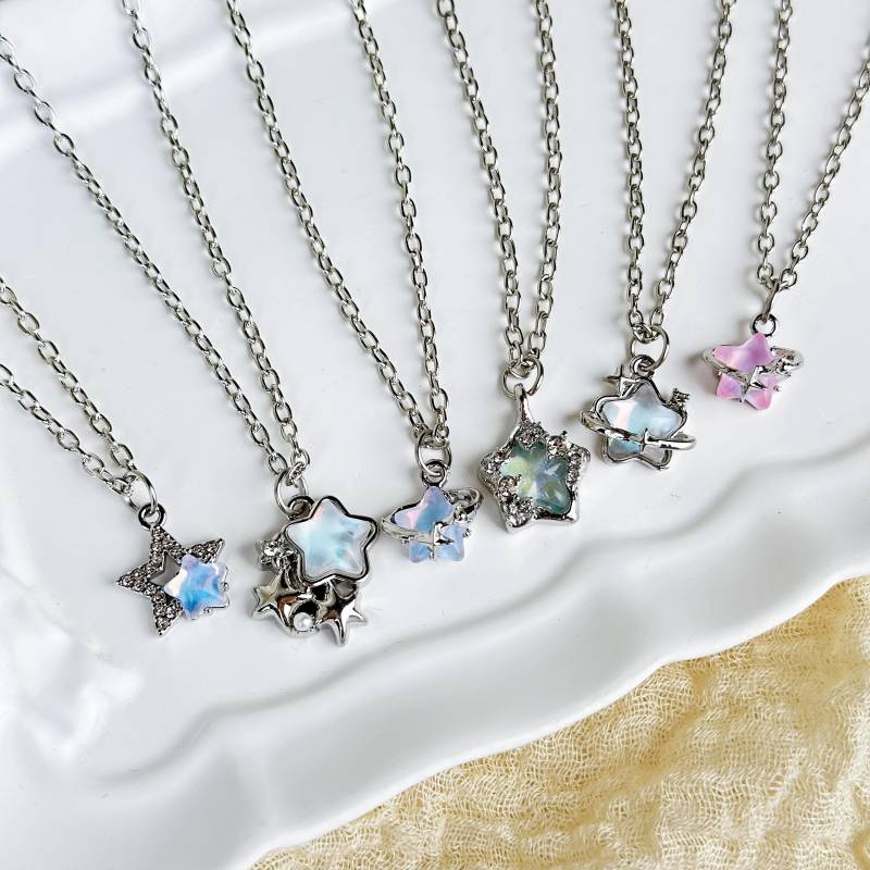 Gradient Star Y2K Necklace, Starlight Woman Adjustable Dainty Silver Chain Necklace von SabriKsa