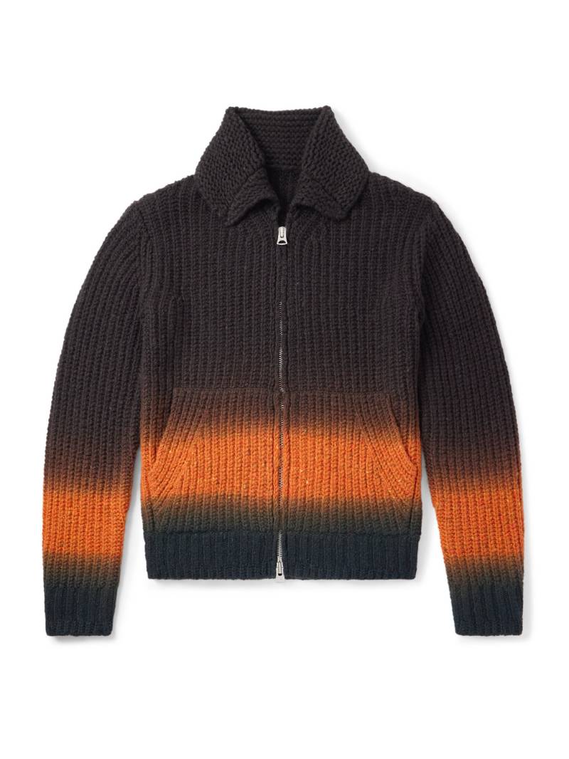 Sacai - Dégradé Garment-Dyed Ribbed Wool Zip-Up Cardigan - Men - Brown - 3 von Sacai
