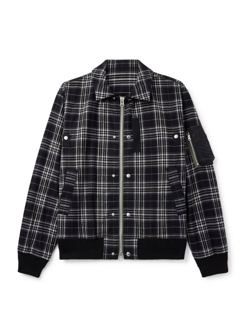 Sacai - Nylon-Trimmed Padded Checked Cotton-Flannel Blouson Jacket - Men - Black - 3 von Sacai