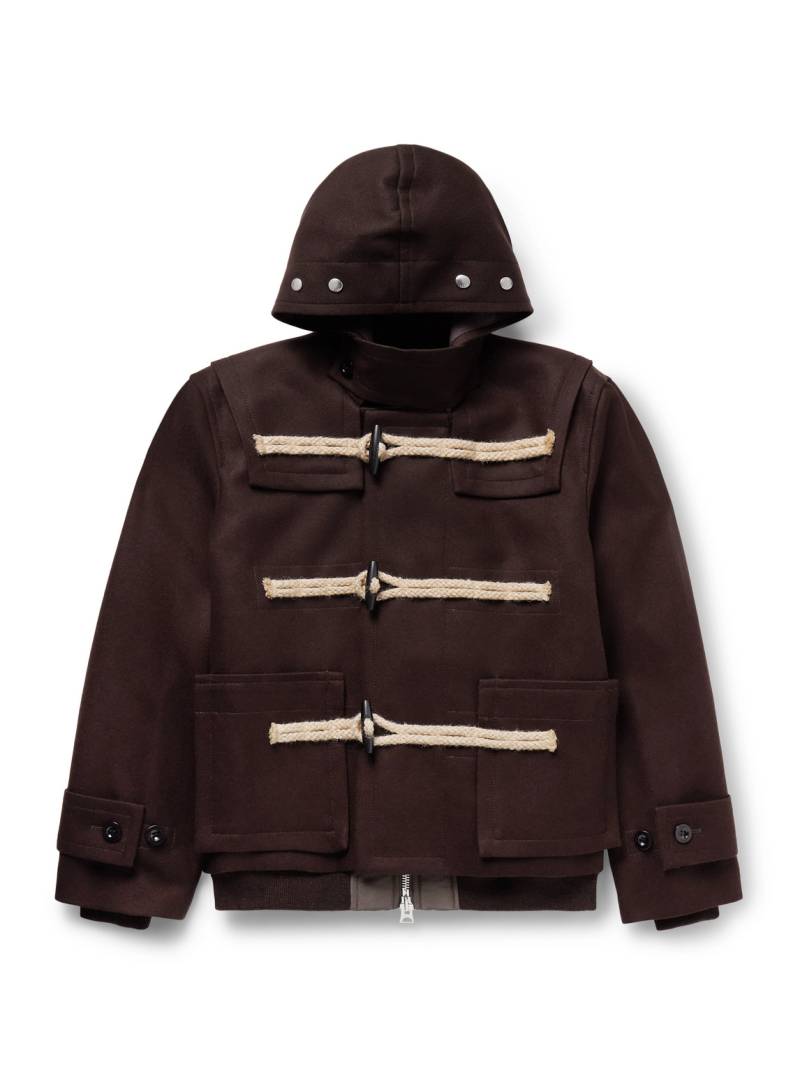 Sacai - Rope-Trimmed Layered Melton Wool-Felt and Nylon Hooded Jacket - Men - Brown - 3 von Sacai