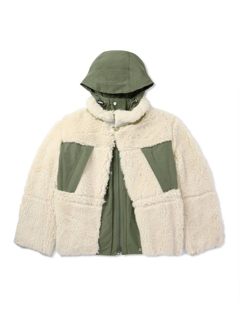 Sacai - Shell-Trimmed Wool-Blend Fleece Hooded Coat - Men - Neutrals - 1 von Sacai