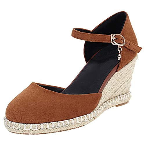 SacciButti Damen Casual Keilabsatz Sommer Schuhe Knöchelriemchen Schuhe mit Absatz Weave Plateau Party Sandalen Brown Size 36 Asiatisch SacciButti Damen Casual Keilabsatz Sommer Schuhe Knöchelriemchen Schuhe mit Absatz Weave Plateau Party Sandalen Brown Size 36 Asiatisch von SacciButti