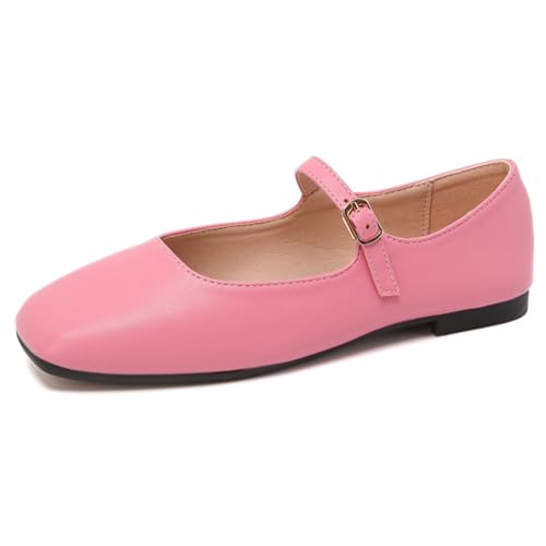 SacciButti Damen Weich Mary Jane Flach Shoes Rosa Square Toe Bequeme Ballerinas mit Riemchen Wanderschuhe 37.5 von SacciButti