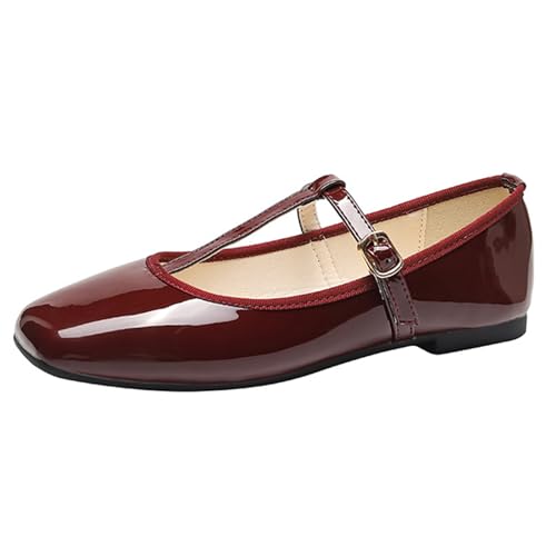 SacciButti Damen Weich Mary Jane Flach Shoes Rotwein Square Toe Bequeme Ballerinas mit Riemchen Wanderschuhe 40 von SacciButti