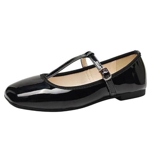 SacciButti Damen Weich Mary Jane Flach Shoes Schwarz Square Toe Bequeme Ballerinas mit Riemchen Wanderschuhe 38 von SacciButti