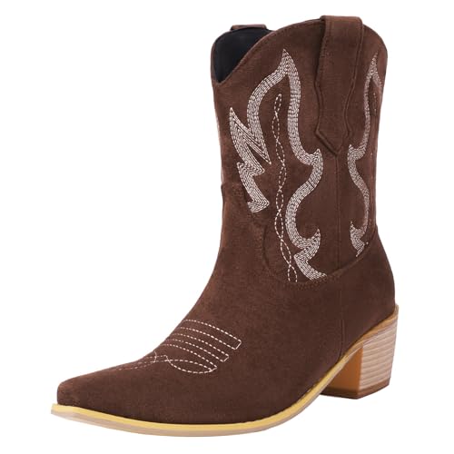 SacciButti Klassische Cowboy Stiefeletten Bestickte Damen Suede Stiefeletten Pointed Toe Western Cowgirl Stiefel Blockabsatz Stiefeletten Pull on Braun 37 SacciButti Klassische Cowboy Stiefeletten Bestickte Damen Suede Stiefeletten Pointed Toe Western Cowgirl Stiefel Blockabsatz Stiefeletten Pull on Braun 37 von SacciButti