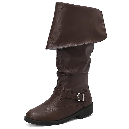 SacciButti Piratenstiefel für Damen Kniehohe stiefel kniehohe und weite waden Frauen Faltbar Kunstleder Abdeckungen Pull On SacciButti Piratenstiefel für Damen Kniehohe stiefel kniehohe und weite waden Frauen Faltbar Kunstleder Abdeckungen Pull On von SacciButti