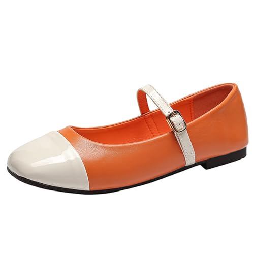 SacciButti Tow Tone Mary Jane Flach für Frauen Patchwork Orange Ballet Flats mit Riemen Square Toe Wanderschuhe Flats 40 von SacciButti