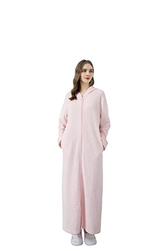 Sacebeleu Bademantel Damen Herren Lang mit Kapuze Reißverschluss Flauschig Flanell Morgenmantel Nachtwäsche Hausmantel Paar Set Weich Hausmantel Pulloverdecke Pyjama Unisex Unifarben L von Sacebeleu