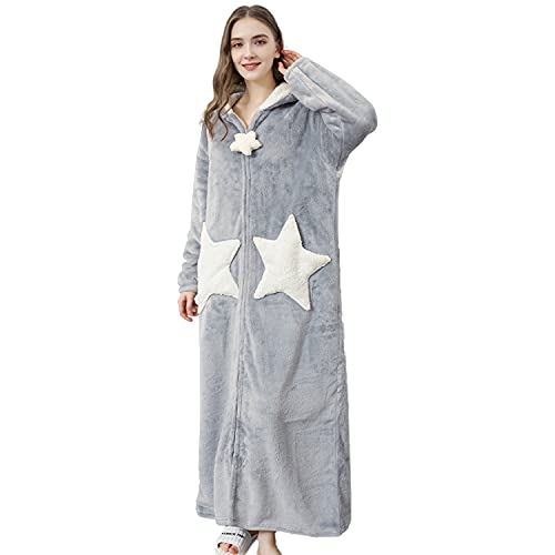 Sacebeleu Bademantel Damen Herren mit Kapuze Morgenmantel Lang Nachtwäsche Flanell Flanell Grau Stern Paar Set Hausmantel Weich mit Reißverschluss Hausmantel Pulloverdecke Pyjama Unisex L von Sacebeleu