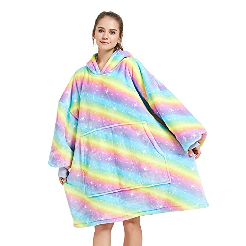 Sacebeleu Decke Hoodie Sweatshirt,Flauschige Sherpa TV-Decke mit Ärmeln,Oversized Kapuzen Pullover Kuscheldecke mit Känguru Tasche,Flanell Fleecedecke,Einheitsgröße für Damen,Herren von Sacebeleu