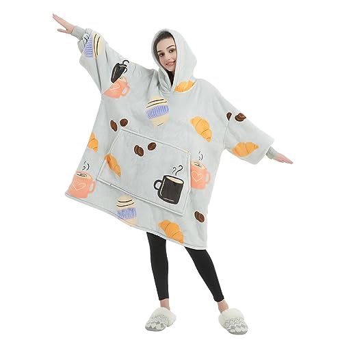 Sacebeleu Decke Hoodie Sweatshirt | Flauschige Sherpa TV-Decke mit Ärmeln | Oversized Kapuzen Pullover Kuscheldecke mit Känguru Tasche | Flanell Fleecedecke | Einheitsgröße für Damen,Herren von Sacebeleu