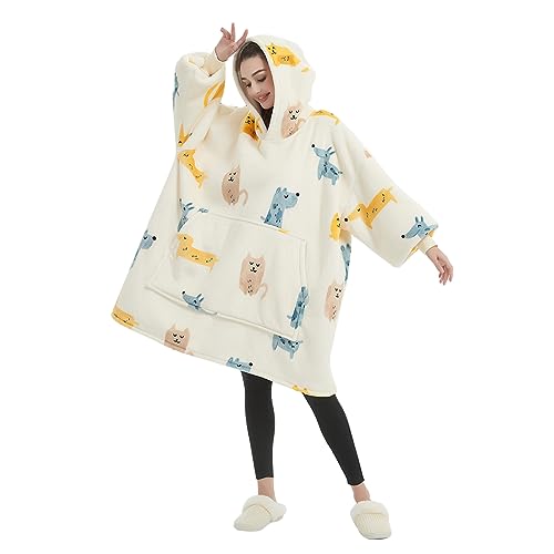 Sacebeleu Decke Hoodie Sweatshirt | Flauschige Sherpa TV-Decke mit Ärmeln | Oversized Kapuzen Pullover Kuscheldecke mit Känguru Tasche | Flanell Fleecedecke | Einheitsgröße für Damen,Herren von Sacebeleu