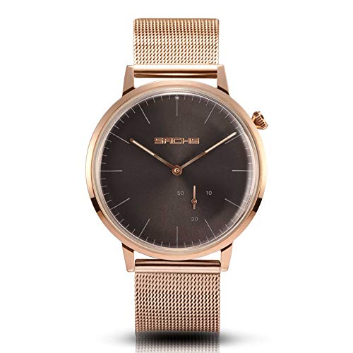 Sachs Damen Herren Armbanduhr Analog Quarz Roségold graues Zifferblatt Milanaise-/Mesh-Armband roségolden von Sachs