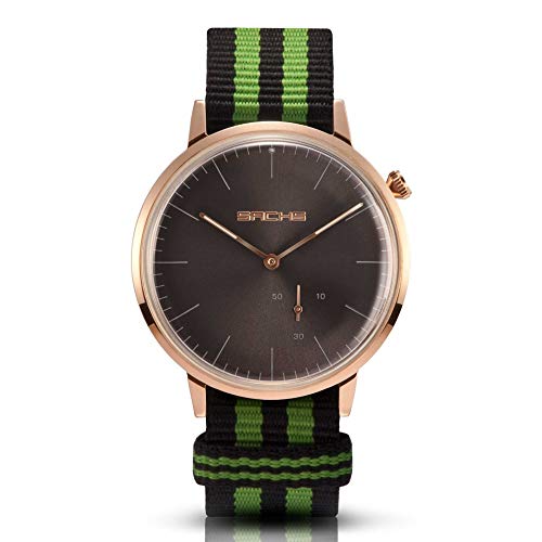 Sachs Damen Herren Armbanduhr Analog Quarz Roségold graues Zifferblatt Textilarmband Preto verde von Sachs