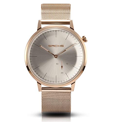 Sachs Damen Herren Armbanduhr Analog Quarz Roségold silbernes Zifferblatt Milanaise-/Mesh-Armband roségolden von Sachs