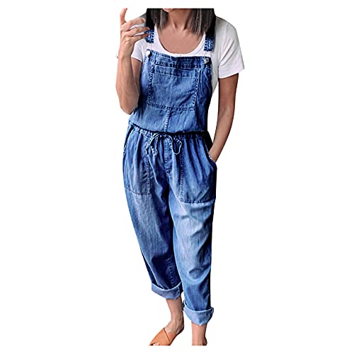 Damen Jeans Overall Jumpsuit Latzhosen Skinny Fit Denim Overall Ärmellos Hosenanzug Playsuit Split Hosenanzug Romper Sommer (A, M) von Saclerpnt