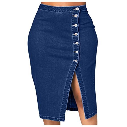 Damen Jeansrock Mini-Rock,Damen Rock,sexy Knopf Engen Jeansrock,Damen Kurzer Rock Jeansrock Minirock,Blau,3XL von Saclerpnt