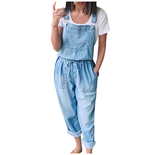 Denim Bib Latzhose Damen Jumpsuit mit Träger Retro Overalls Sommer Hose Lange Baggy Sommerhose (Blau 2, M) von Saclerpnt