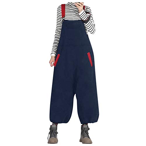 Latzhose Damen Jumpsuit mit Träger Retro Overalls Sommer Oversize Lose Hose Baggy Sommerhose,Blau,5XL von Saclerpnt