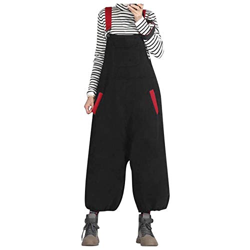 Latzhose Damen Jumpsuit mit Träger Retro Overalls Sommer Oversize Lose Hose Baggy Sommerhose,Schwarz,5XL von Saclerpnt