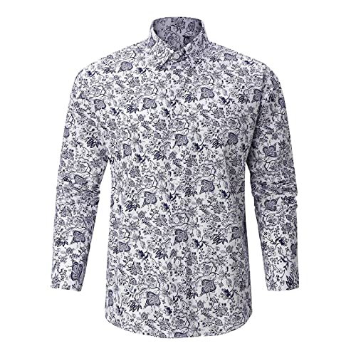 Saclerpnt Bedruckte Hemden Herren Hawaii Langarm-Hemd Klassisch Regular Fit Shirt Revers Businesshemd Mode Freizeithemd(Weiß,3XL) von Saclerpnt