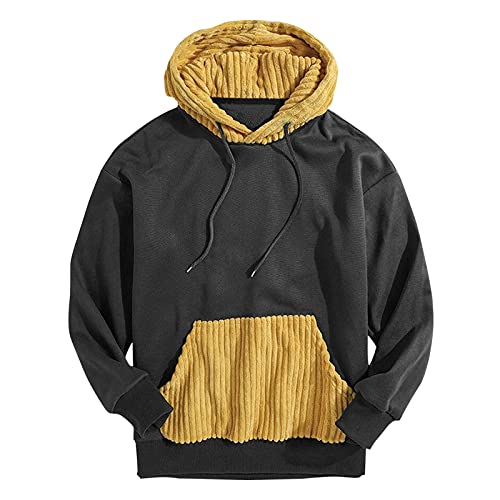 Saclerpnt Cord Hoodie Herren Patchwork Kapuzenpullover Warme Kordelzug Pullover Corduroy Sport Sweatshirt(Schwarz,L) von Saclerpnt